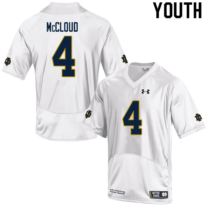 Youth NCAA Notre Dame Fighting Irish #4 Nick McCloud Stitched College Under Armour Authentic White Football Jersey RY10K66IT